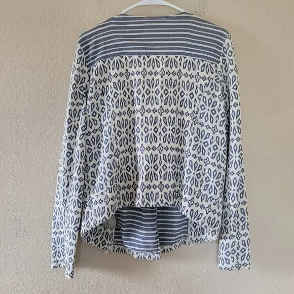 Lucky Brand Jacket Womens Sz Large Blue White Geometric Boho Western Casual Moto - Picture 8 of 8